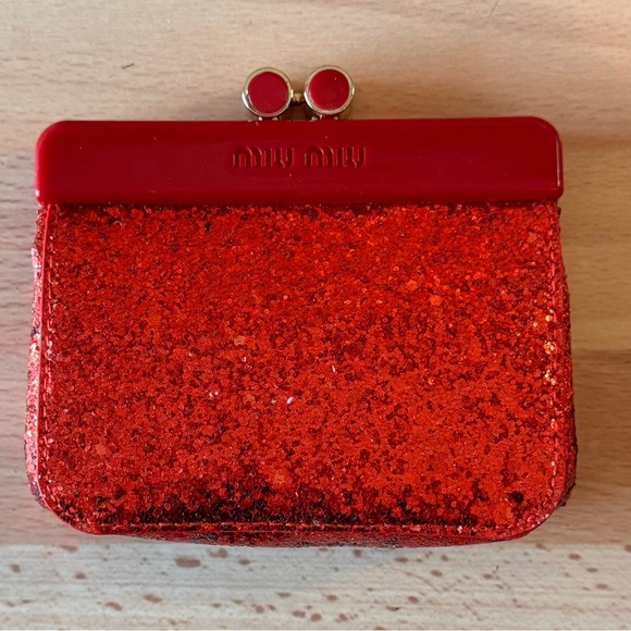 Miu Miu Handbags - Miu Miu red glitter mini pouch bag